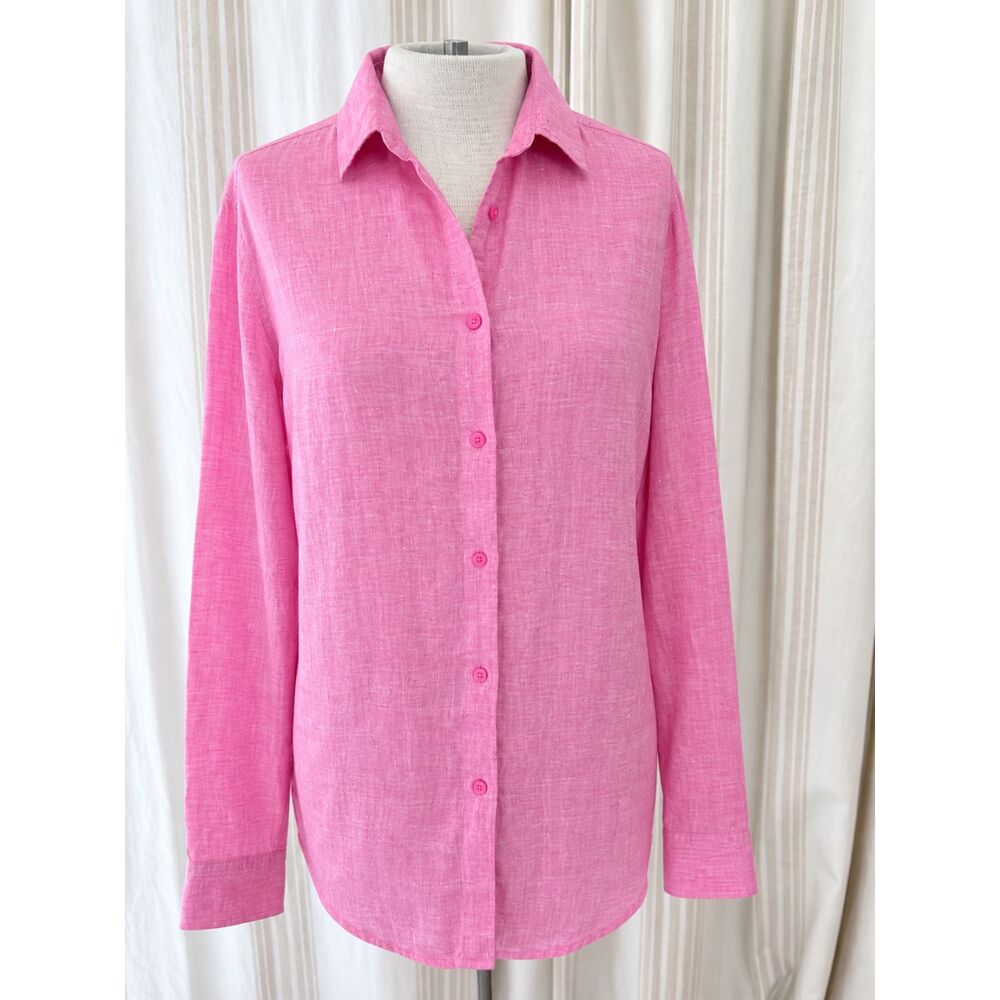 Uniqlo Women’s Pink 100% Linen Button Down Shirt Large 98